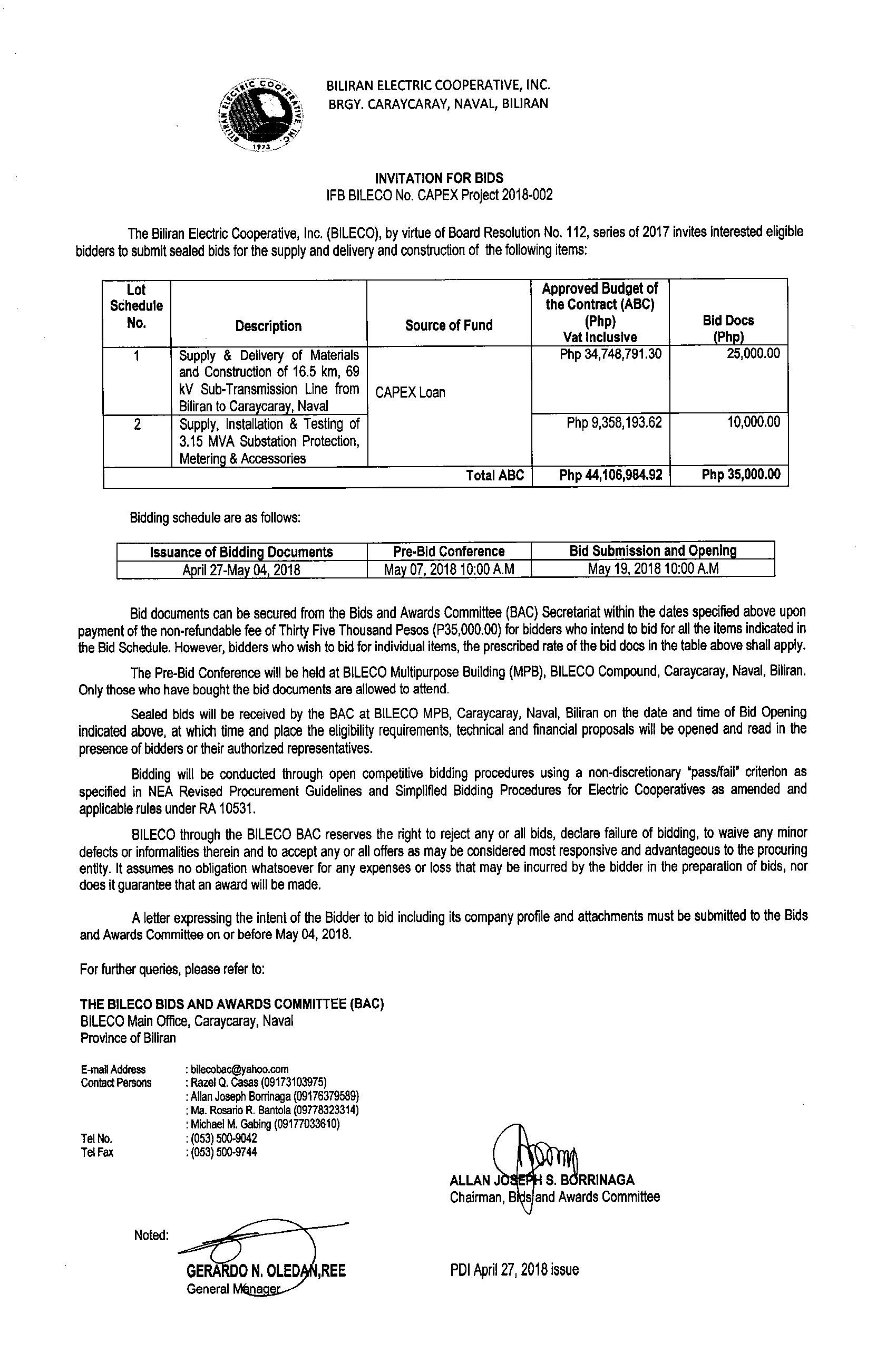 You are currently viewing Supply and delivery and construction of 69kV line and 3.15 MVA substation