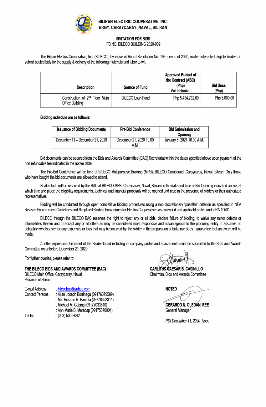 You are currently viewing Invitation for Bids for the Construction of 2nd Floor Main Office Building